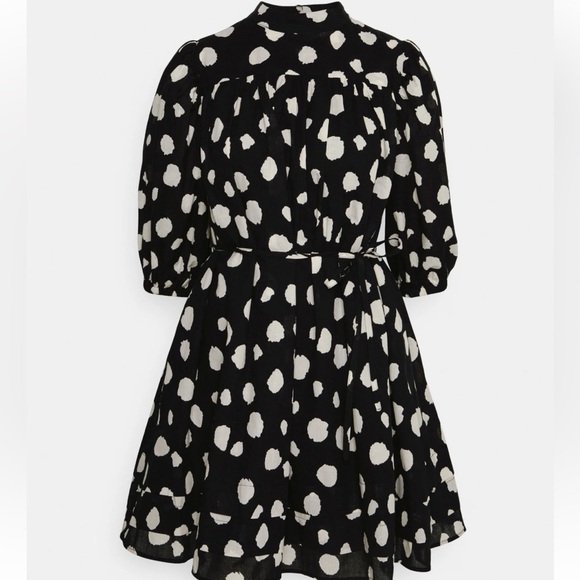 Aligne Anthropologie Glossy mono spot mini 100% organic cotton dress w/pin tucks - Picture 7 of 10